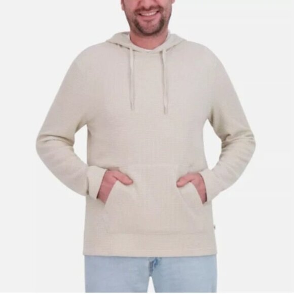 NEW Rainforest Mens M Beige Hooded Waffle-Knit Pullover Sweatshirt - Picture 1 of 7